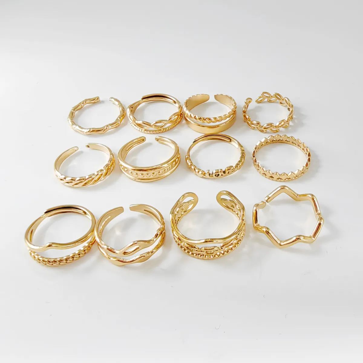 Stackable Silver Rings-Titanium Steel 14K Gold Plated Casual Simple Style Plating Hollow Out Leaves Solid Color Open Rings