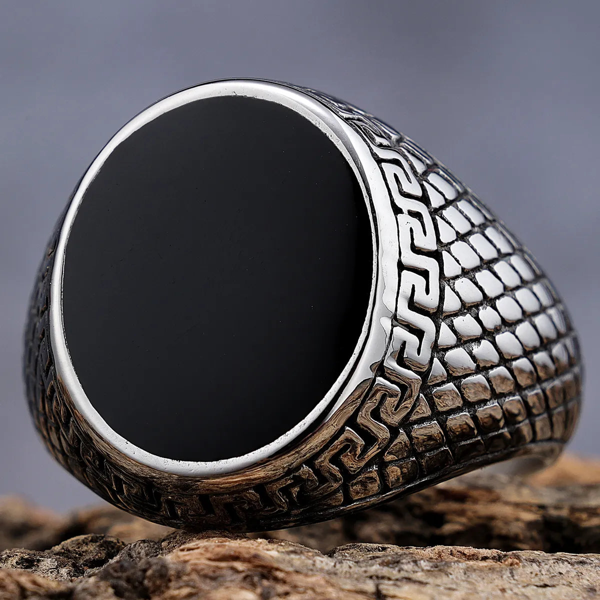 Opal Wedding Ring-Hip-Hop Streetwear Color Block 304 Stainless Steel Carving Men'S Rings