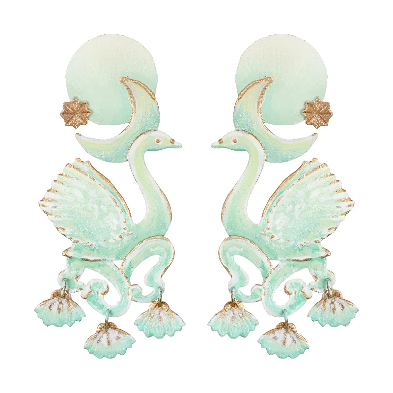 Green Jade Earrings-Jade Cygnet Earrings