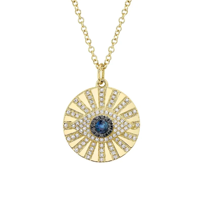 Handcrafted Gold Necklace-0.23CT BLACK & WHITE DIAMOND & 0.15CT BLUE SAPPHIRE EYE NECKLACE