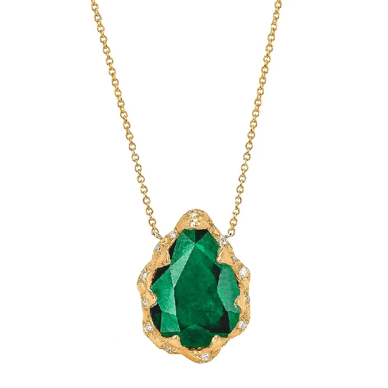 Handmade Chain Necklace-Queen Water Drop Zambian Emerald Necklace with Sprinkled Diamonds