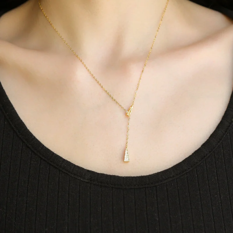 Two-Piece Necklace Set-Holbrook GOLD Necklace 14K Gold Triangle Pendant Clavicle Chain Necklace