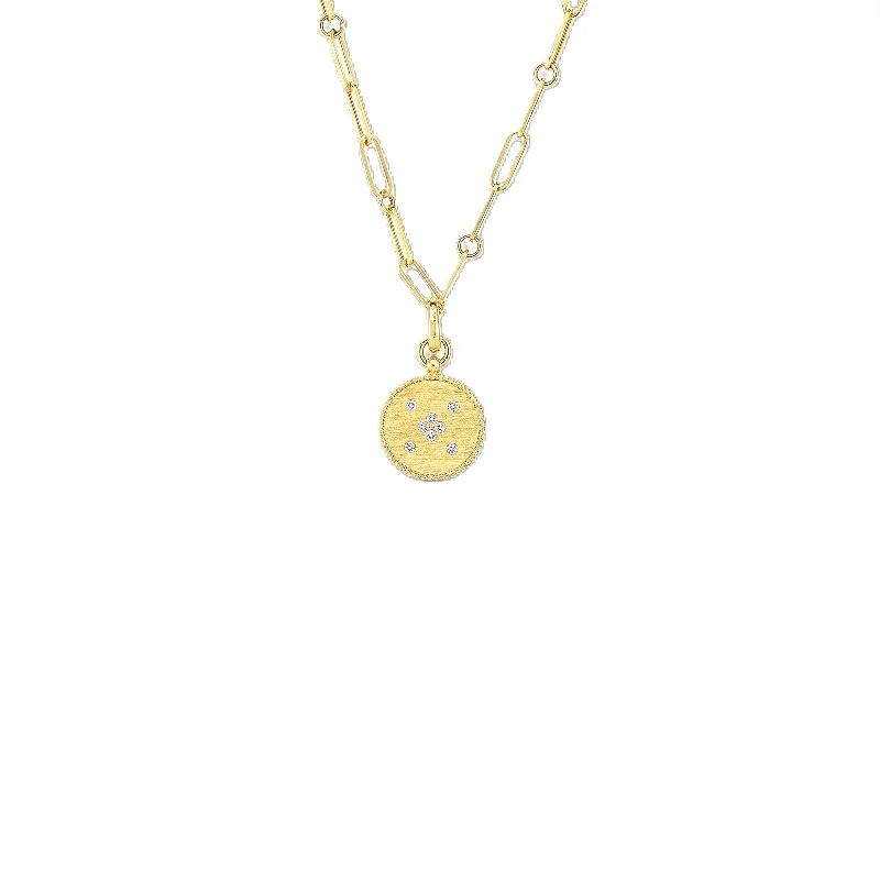 Bridal Crystal Necklace-18K YELLOW GOLD VENETIAN PRINCESS SATIN FINISH SMALL MEDALLION NECKLACE