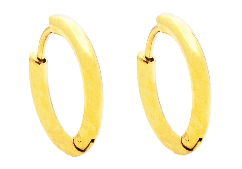 Custom Gemstone Earrings-Men's 17mm Gold Plated Stainless Steel Hoop Earrings