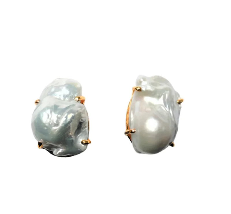 Long Diamond Earrings-White Keshi Pearl