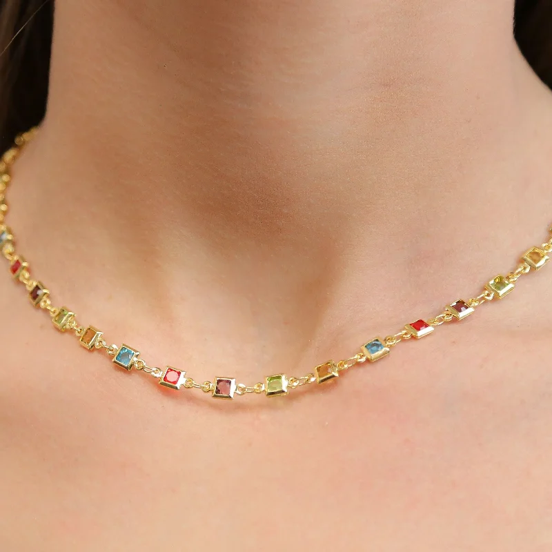 Elegant Choker Necklace-AMARA - Gold & Colored Gem Necklace