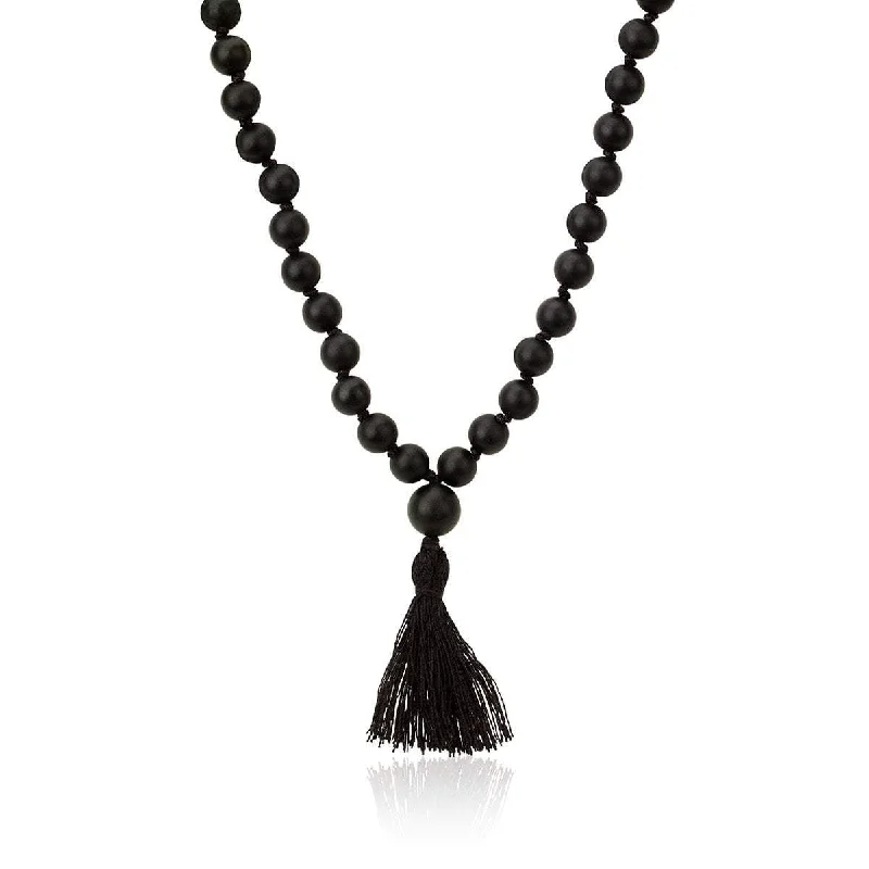 Fashion Pendant Necklace-LH x JA Akasha Onyx Mala Bead Tassel Necklace