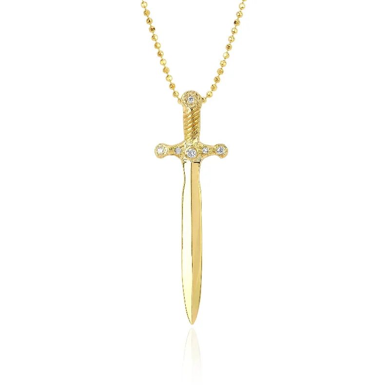 Simple Gold Choker Necklace-Valor Sword Pendant with Diamonds