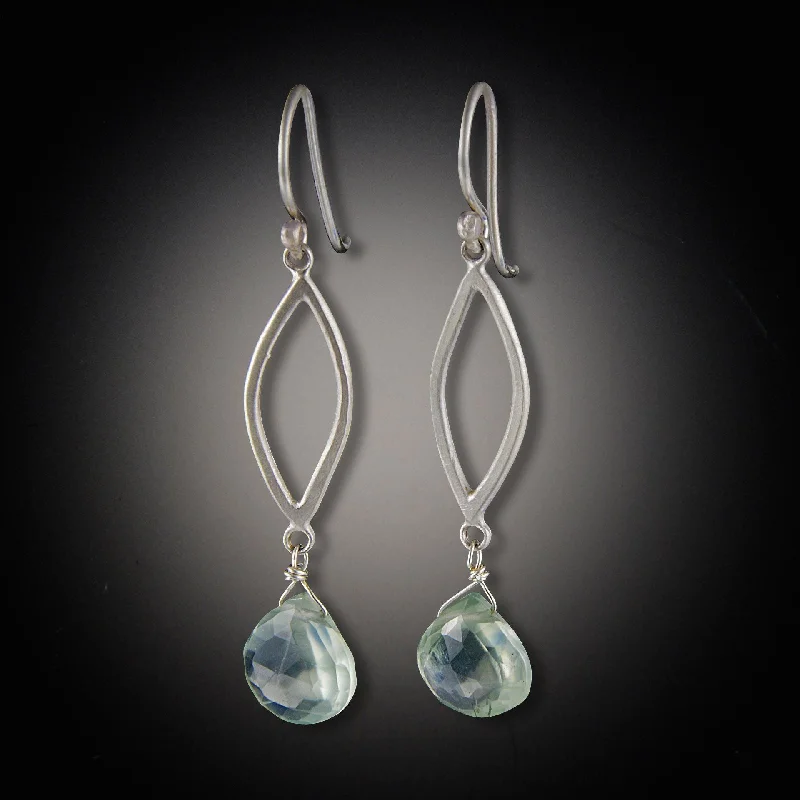 Custom Hoop Earrings-Open Leaf Earrings with Prehnite Drops