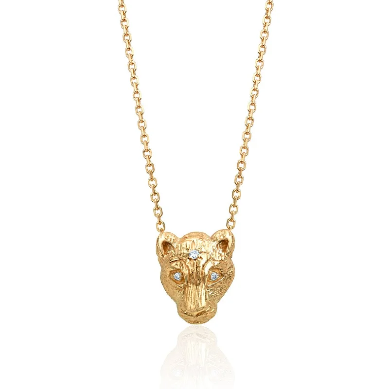 Minimalist Diamond Necklace-Baby Lioness Pendant