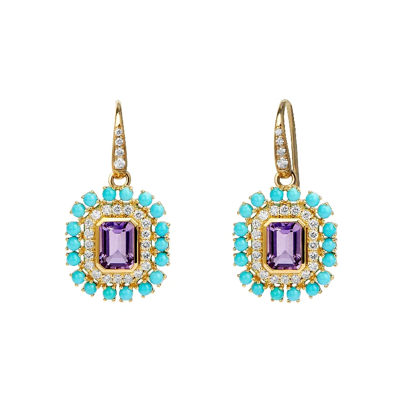 Modern Geometric Earrings-Mogul Amethyst & Turquoise Earrings