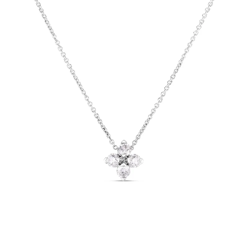 Luxury Charm Necklace-18K WHITE GOLD LOVE IN VERONA SMALL FLOWER DIAMOND NECKLACE