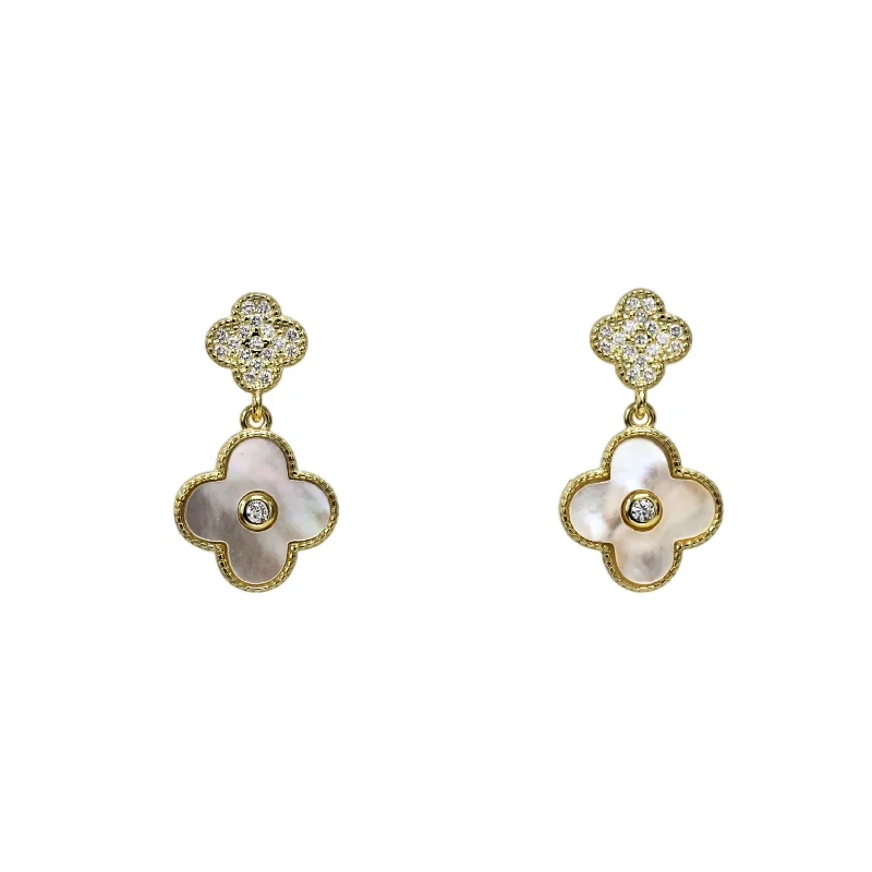 Opal Stud Earrings-"Mini Madam" Double Clover Drop CZ Earrings