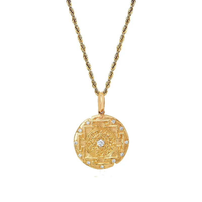 Luxury Ruby Necklace-Men's LH x JA 18k Shri Yantra Coin Necklace with Diamonds