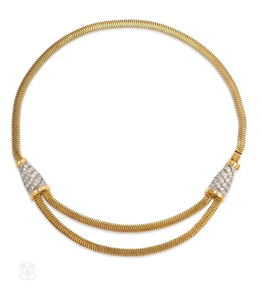 Layered Heart Necklace-Retro gold and diamond Brazilian link necklace