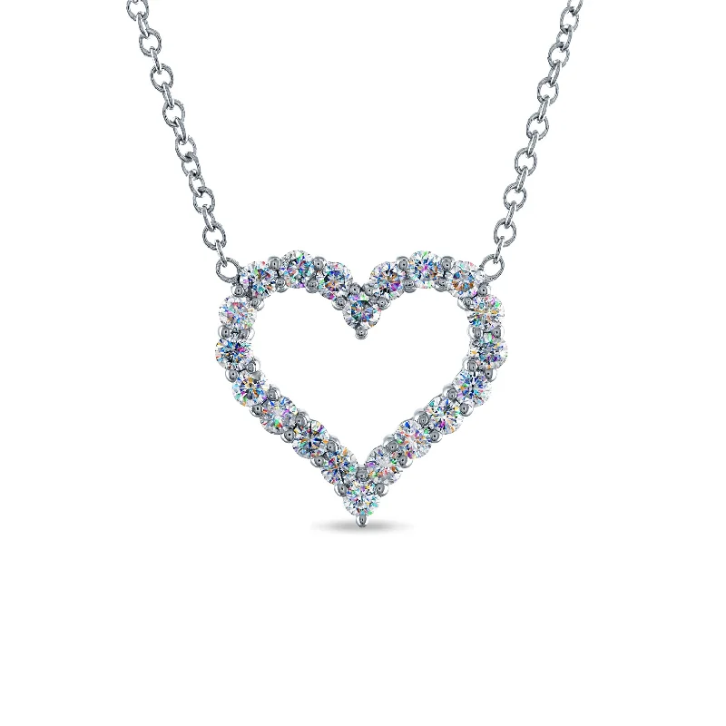 Sparkling Silver Pendant Necklace-14KWG 0.50CTW FOF RD DIA HEART NECKLACE