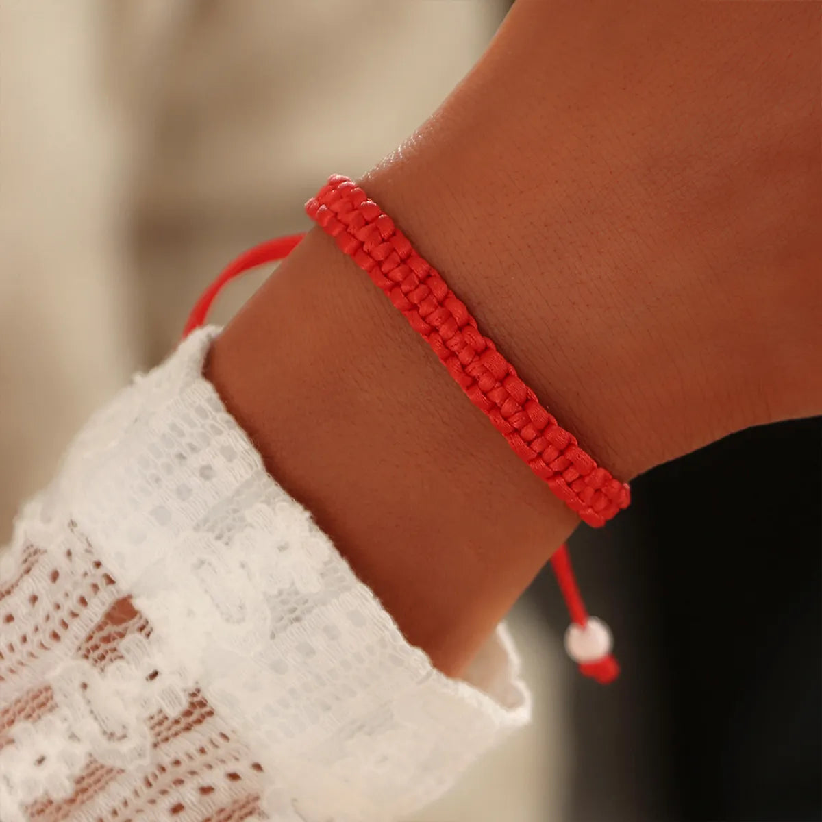 Stackable Silver Rings-Fashion Simple Retro Solid Color Red Rope Beaded Bracelet