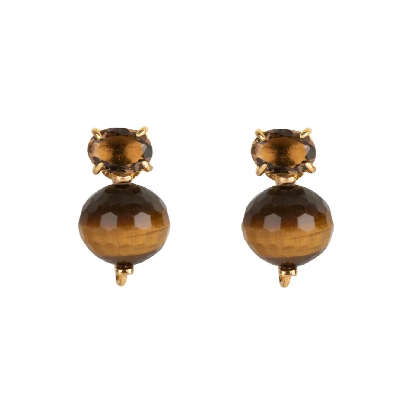 Colorful Pearl Earrings-Tigers Eye Stud