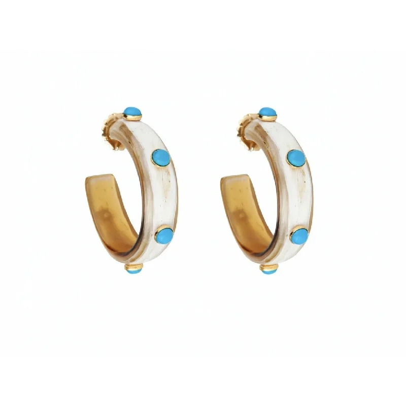 Large Crystal Drop Earrings-Turquoise Horn Hoop