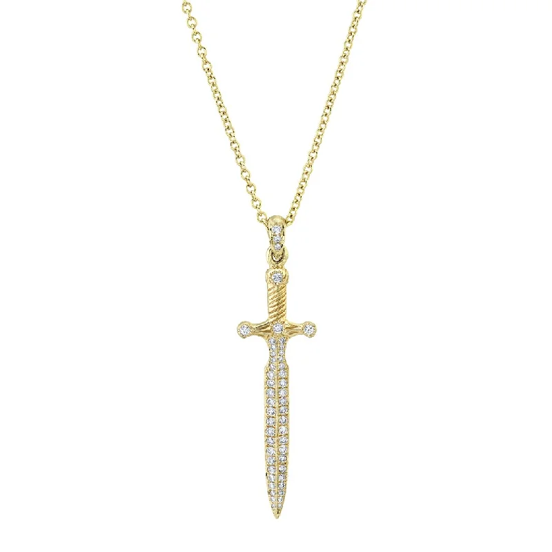 Cute Crystal Necklace-Pavé Diamond Unity Sword Pendant