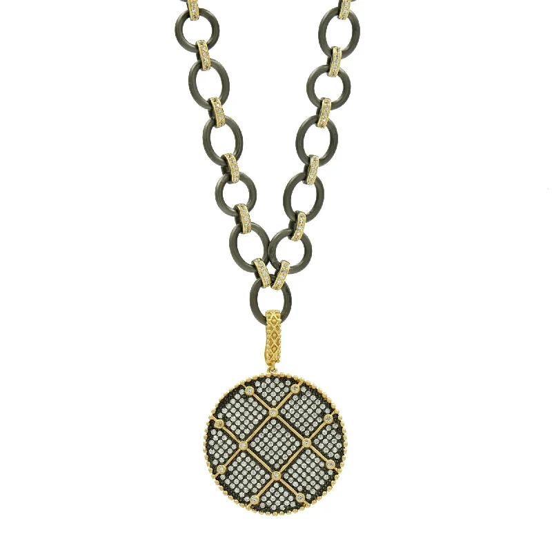 Diamond Solitaire Necklace-Signature Double Sided Pendant Chain Link Necklace