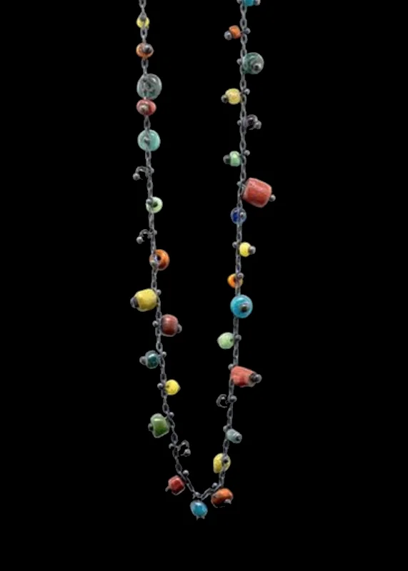 Custom Birthstone Necklace-Studded Ancient Bead Necklace