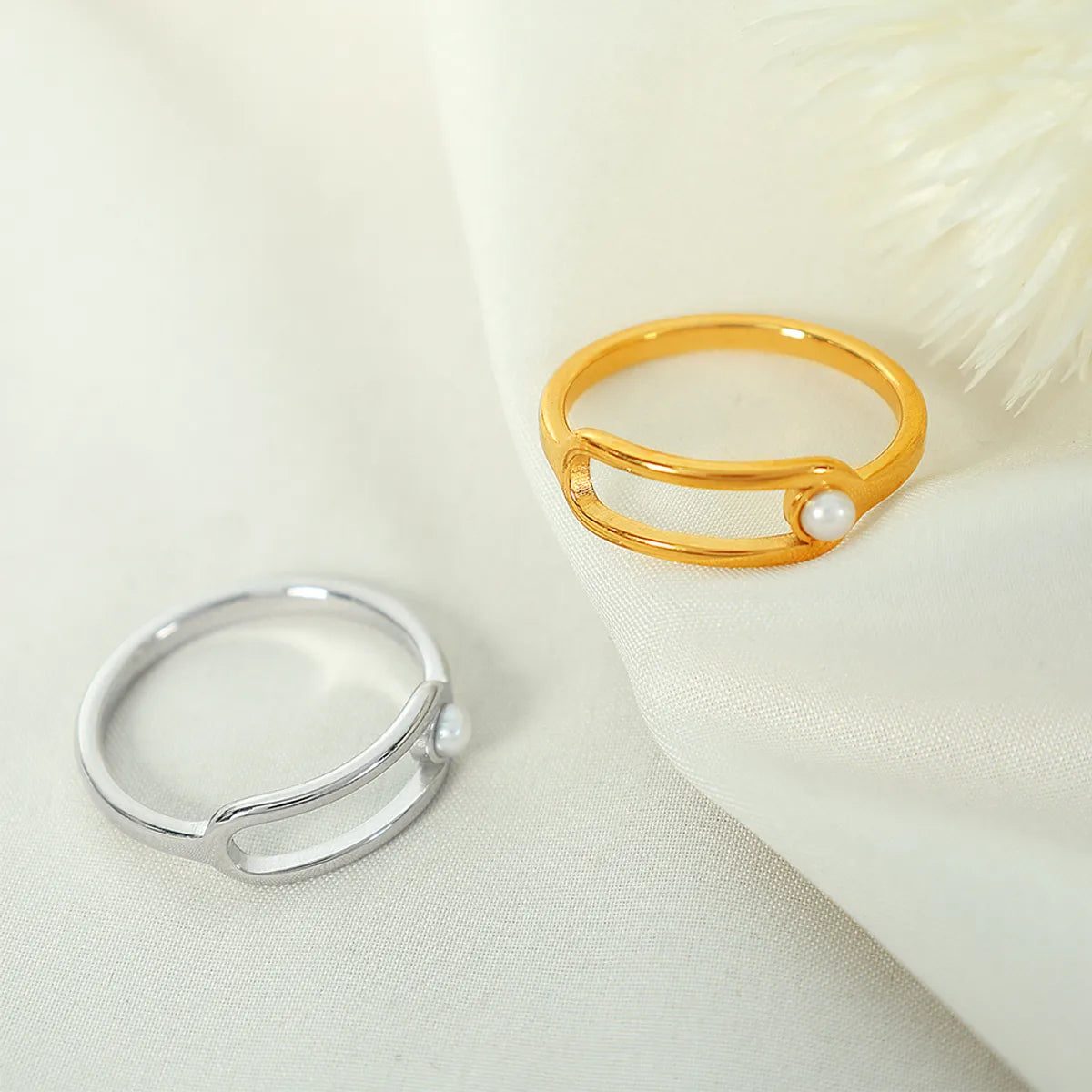 Custom Titanium Wedding Ring-Titanium Steel 18K Gold Plated Vintage Style Simple Style Plating Inlay Lines Pearl Rings