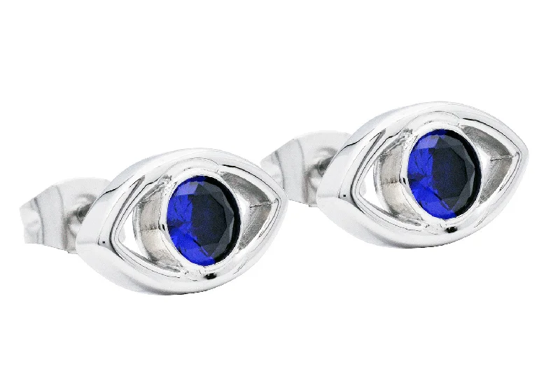 Chunky Drop Earrings-Men's Blue Cubic Zirconia Stainless Steel Evil Eye Earrings