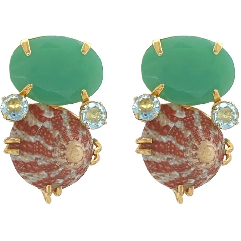 Gold Leaf Earrings-Chrysoprase Shell