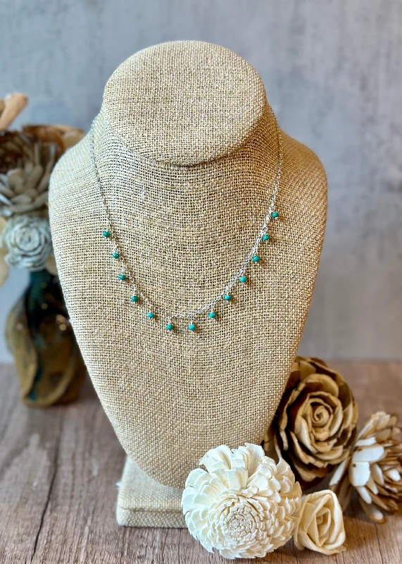 Elegant Crystal Pendant Necklace-Turquoise Fringe Necklace