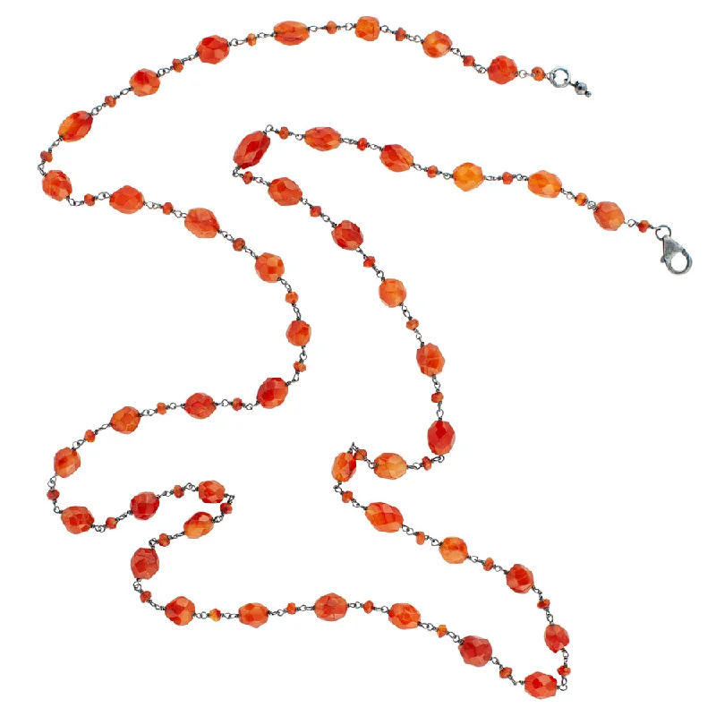 Natural Stone Pendant Necklace-Stone Strand Necklace - Carnelian -32"