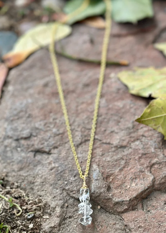 Dainty Beaded Necklace-Golden Herkimer Diamond Drop Necklace