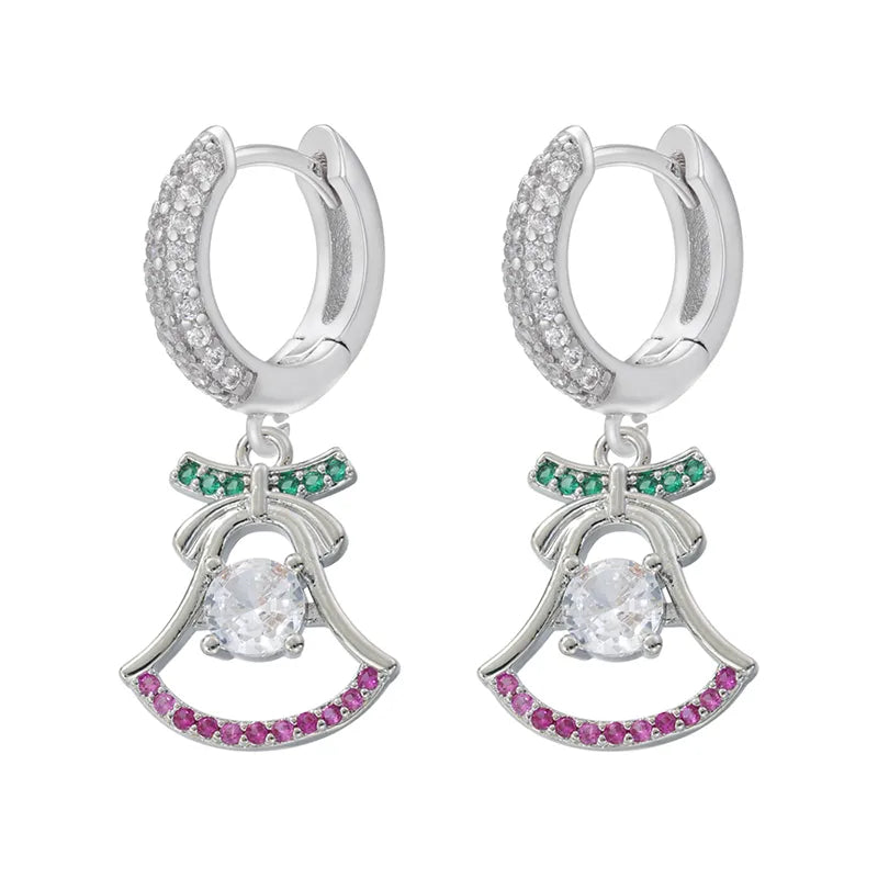 Ve1003 White Gold Color Colorful Crystals Bell 1 Pair