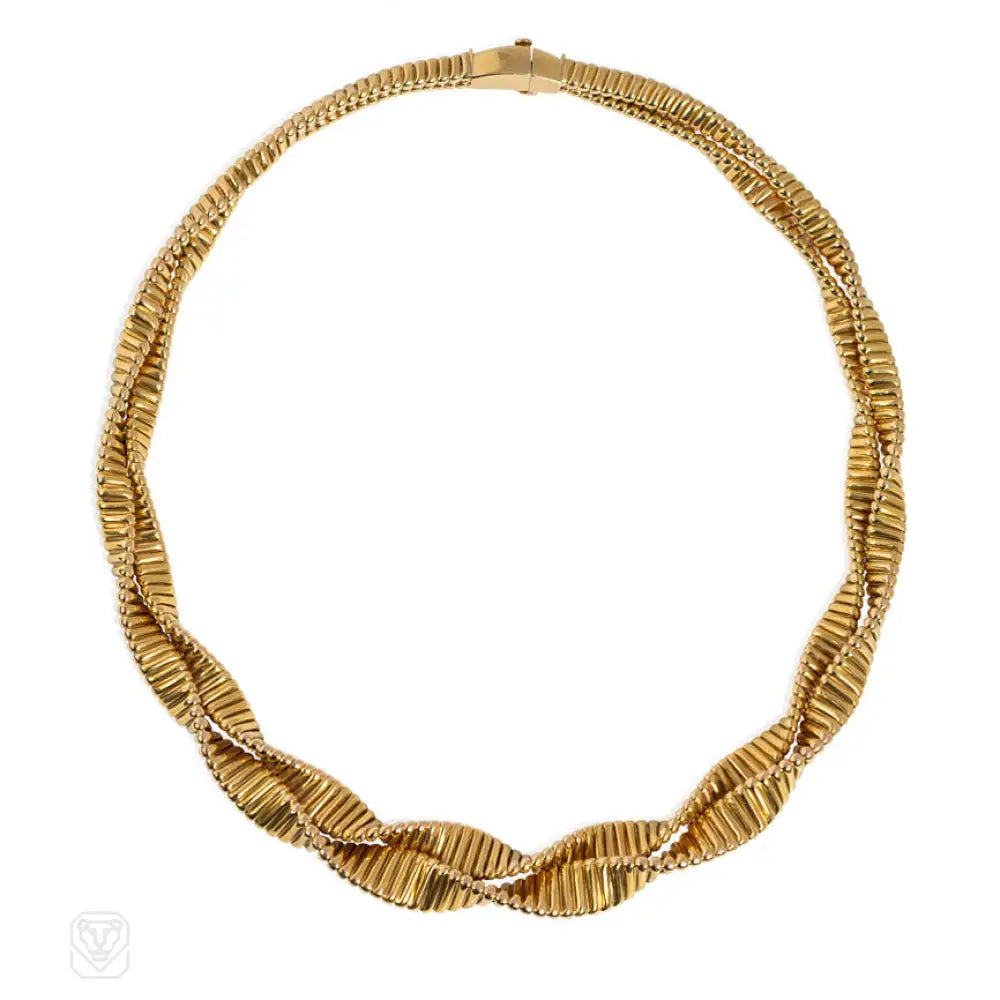 Custom Engraved Necklace-Retro gold twisted gas pipe necklace. France