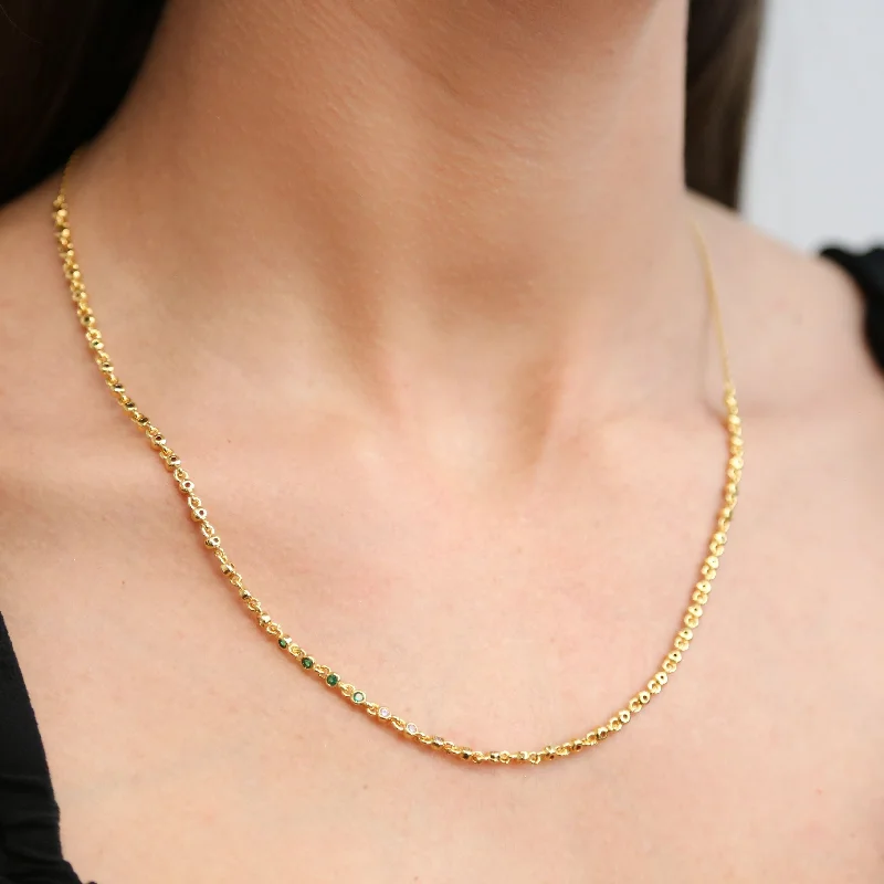 Simple Diamond Necklace-MOTLEY - Necklace Gold Chain with Green pendant charms