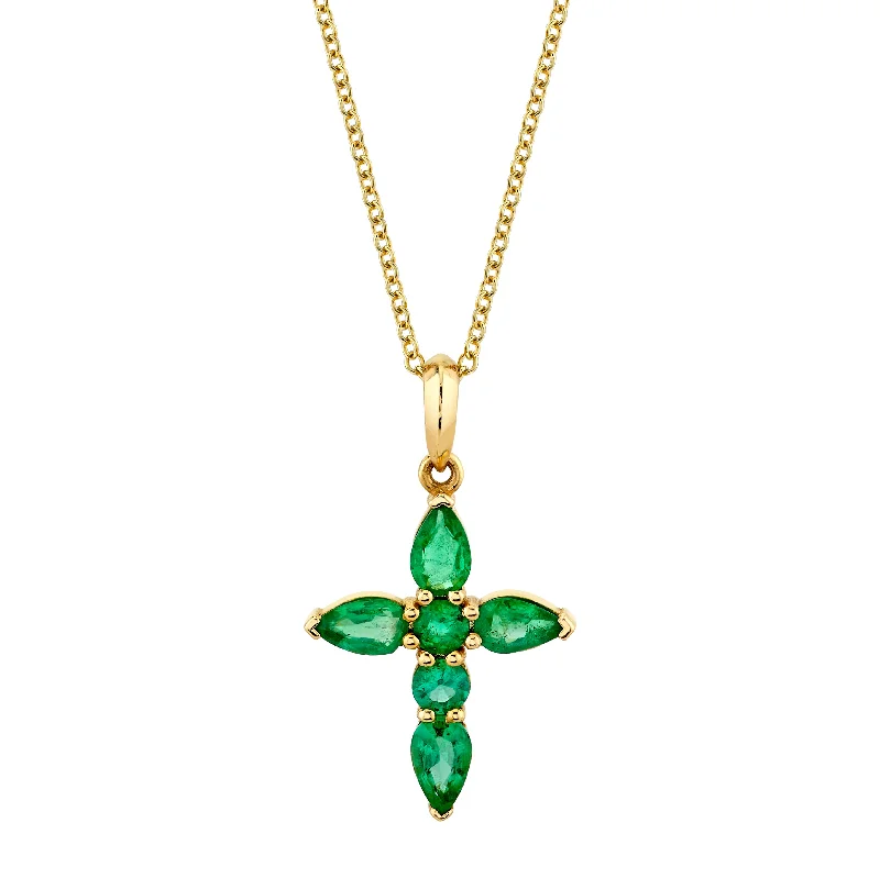 Long Chain Pendant Necklace-Medium Emerald Faith Pendant