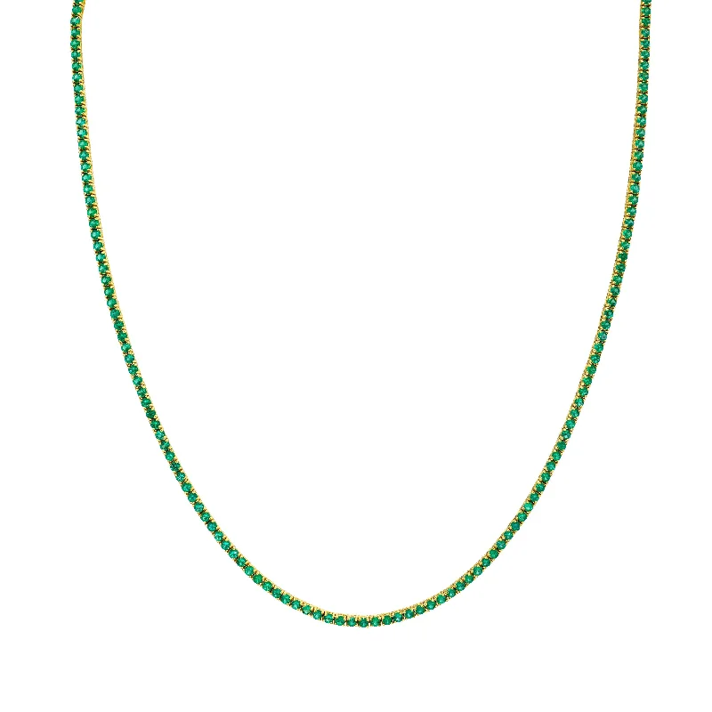 White Crystal Necklace-18K Emerald Infinity Tennis Choker