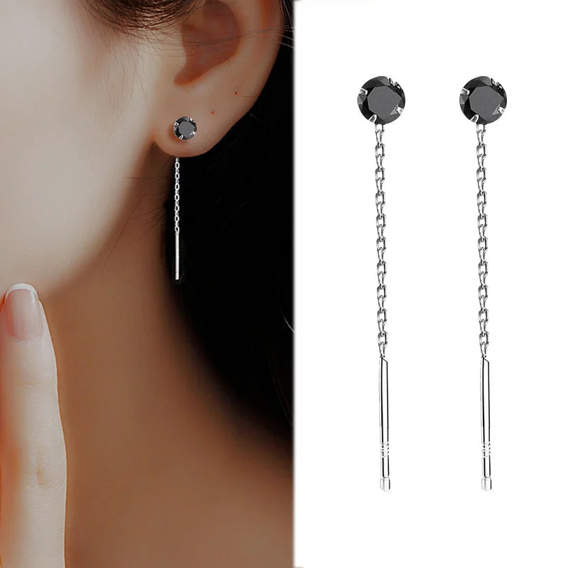 Black Stone Hanging Earrings/Pair