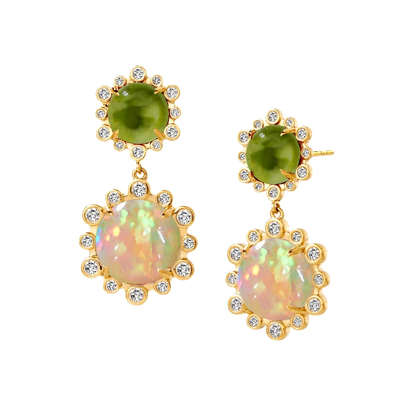 Classic Round Earrings-Double Drop Opal Earrings