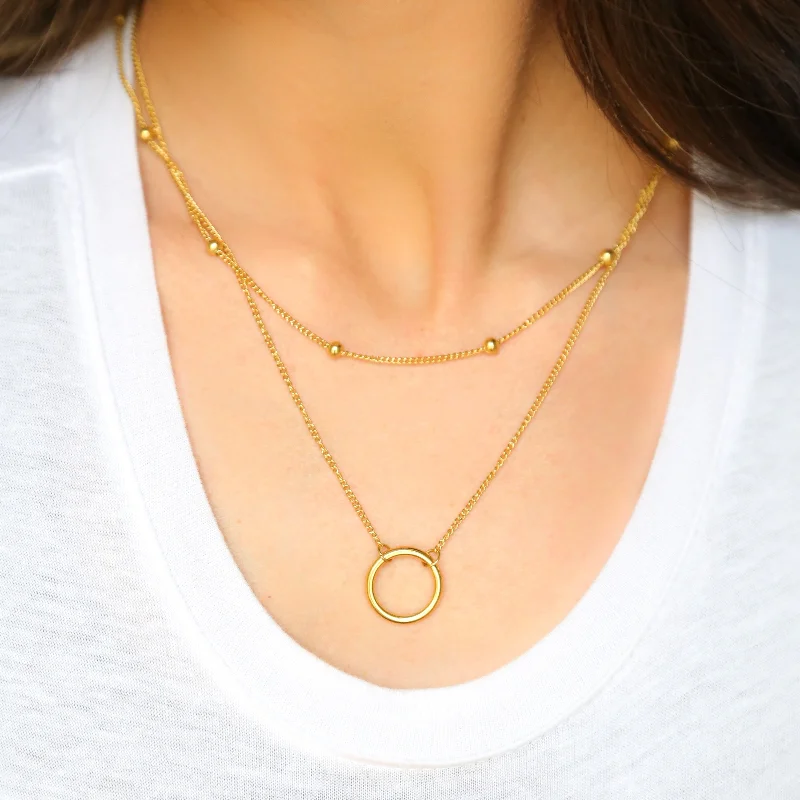 Simple Gold Choker Necklace-Dolores 14k Gold Plated Stainless Steel Circle and Chain necklace