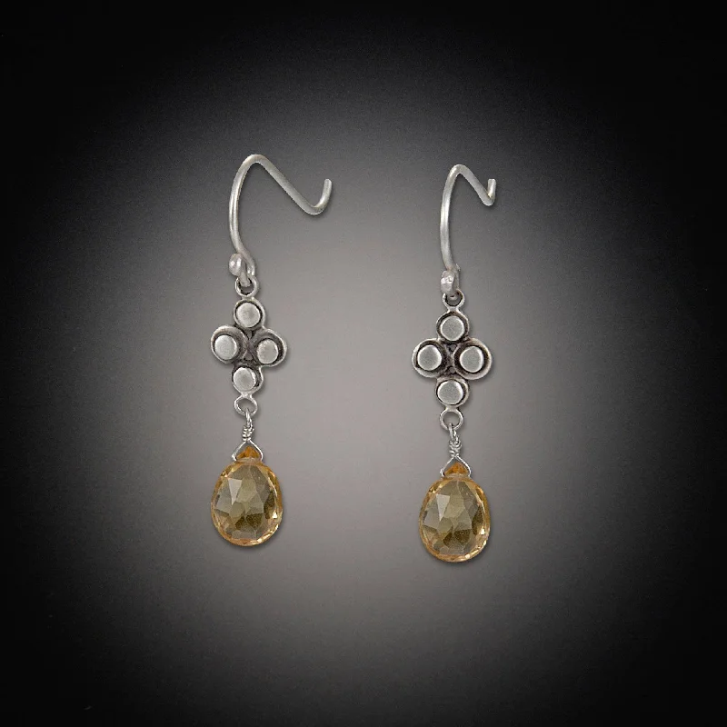 Gemstone Dangle Earrings-Raised Disk Earrings with Citrine