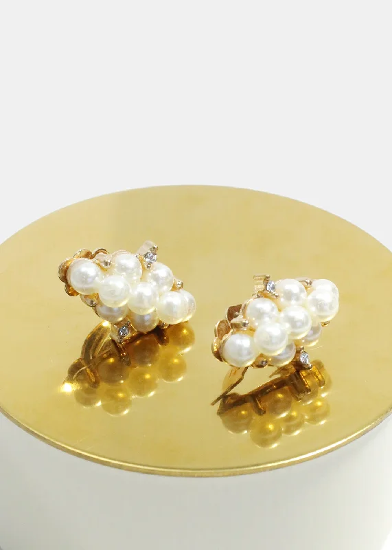 Vintage Drop Earrings-Pearl-Studded Clip On Earrings