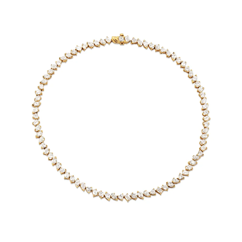 Beaded Necklace for Summer-18k Fortuna Tennis Necklace with Diamonds