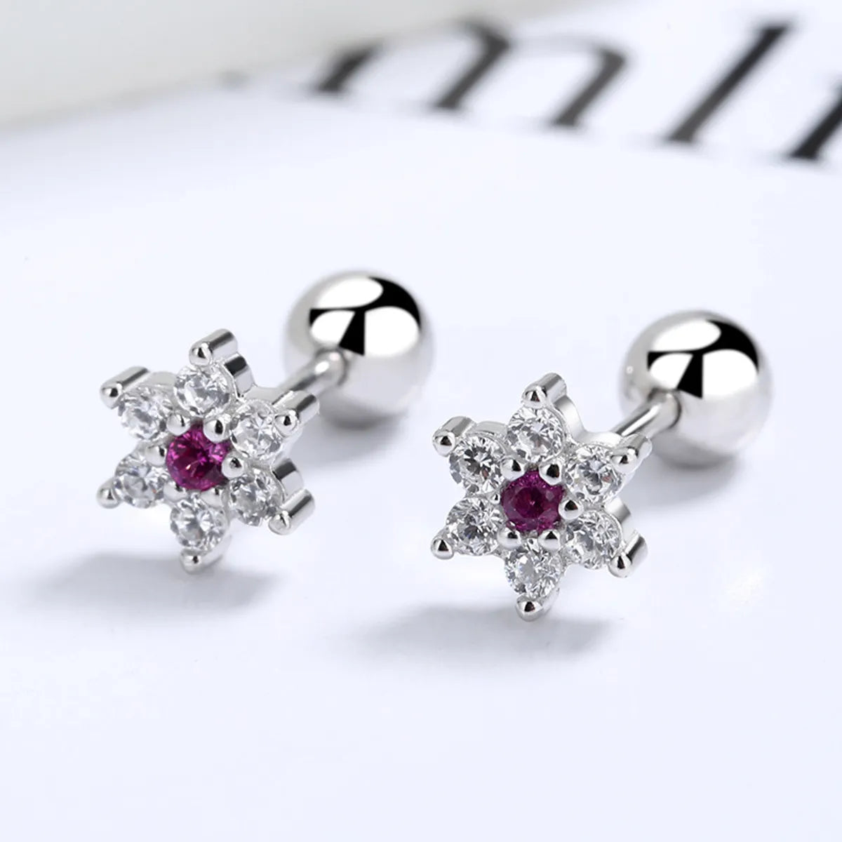 1 Pair Simple Style Snowflake Plating Inlay Sterling Silver Zircon Ear Studs