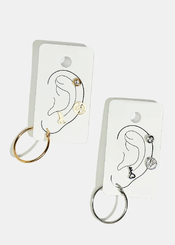 Butterfly Earrings for Girls-4-Piece Stud & Hoop Earrings