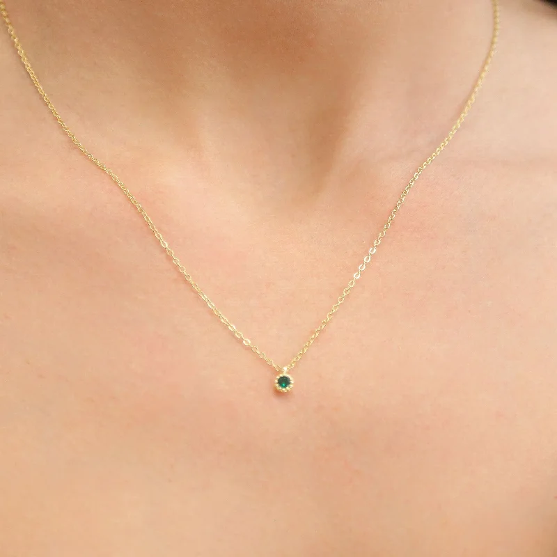 Gold Charm Necklace-EMMY - Dainty Gold Chain with Emerald Charm Necklace