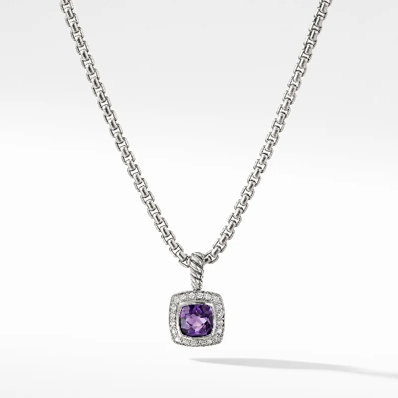 Long Gold Necklace-Petite Albion® Pendant Necklace in Sterling Silver with Amethyst and Diamonds\, 7mm