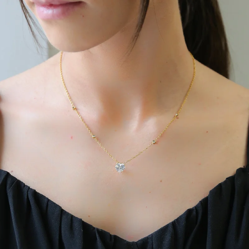 Silver Chain with Gemstone-BRIAR - 18K Gold & Zircon Heart Necklace