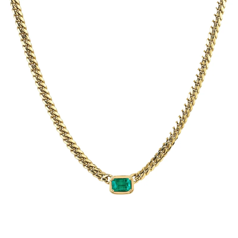 Personalized Gold Necklace-Queen Emerald Cut Emerald Cuban Choker | Ready to Ship