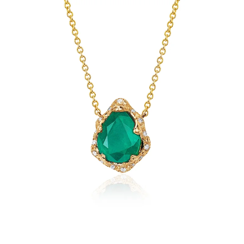 Colorful Gemstone Pendant Necklace-18k Baby Queen Water Drop Colombian Emerald Necklace with Sprinkled Diamonds